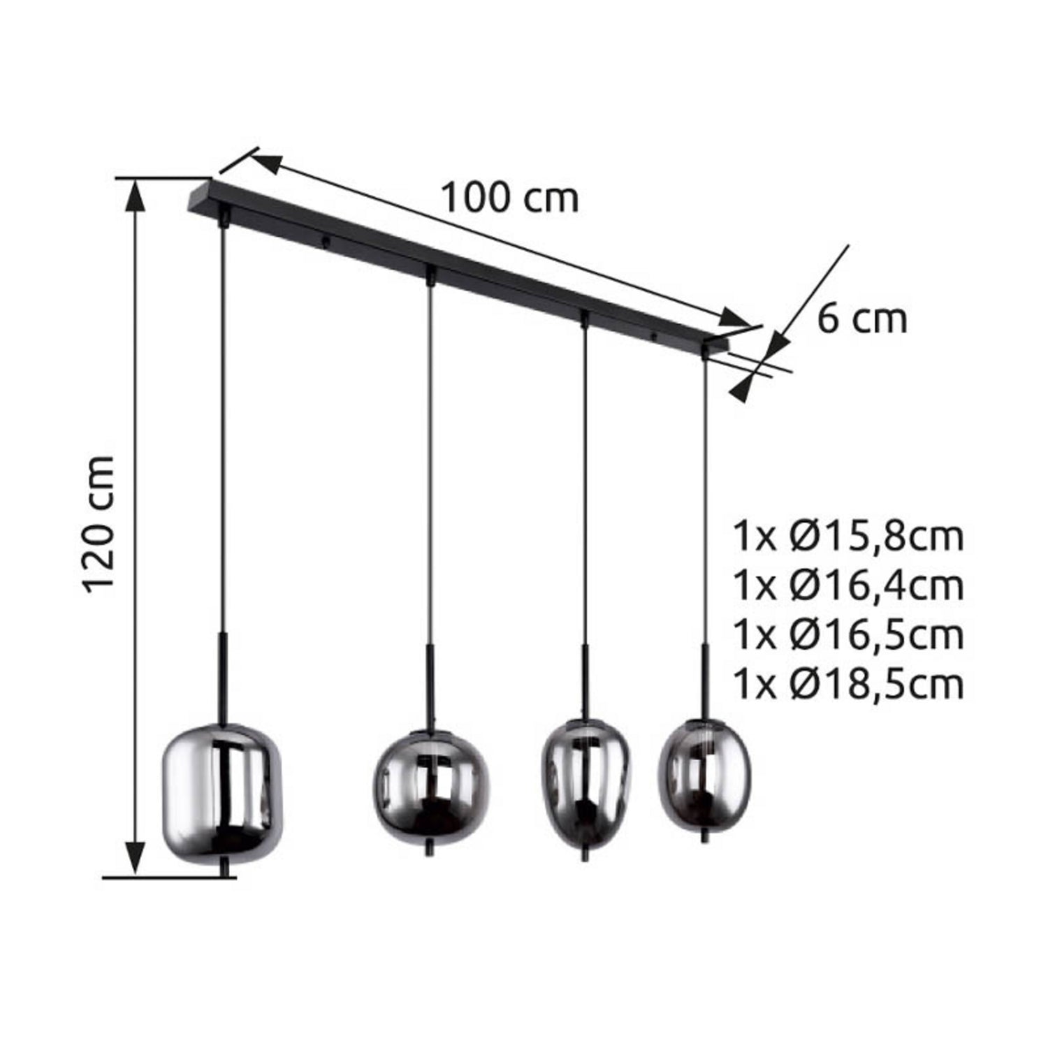 B-Ware Globo Hängelampe Pendelleuchte Blacky Glasleuchte Rauchglas Dimmbar E14 Schwarz - 9007371398829