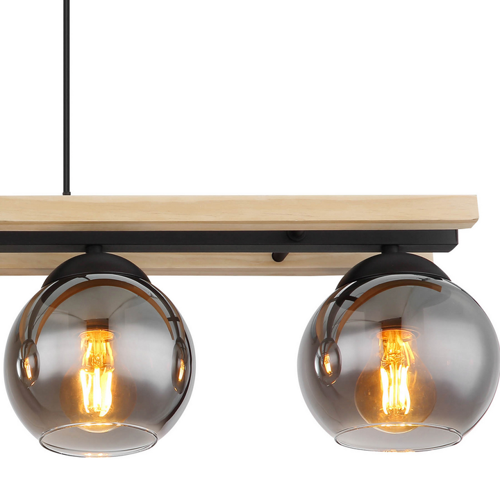 Globo Hängelampe Pendelleuchte Conni Rauchgrau Glas Holz 4 Flammig 85 Cm B-Ware - 9007371444236