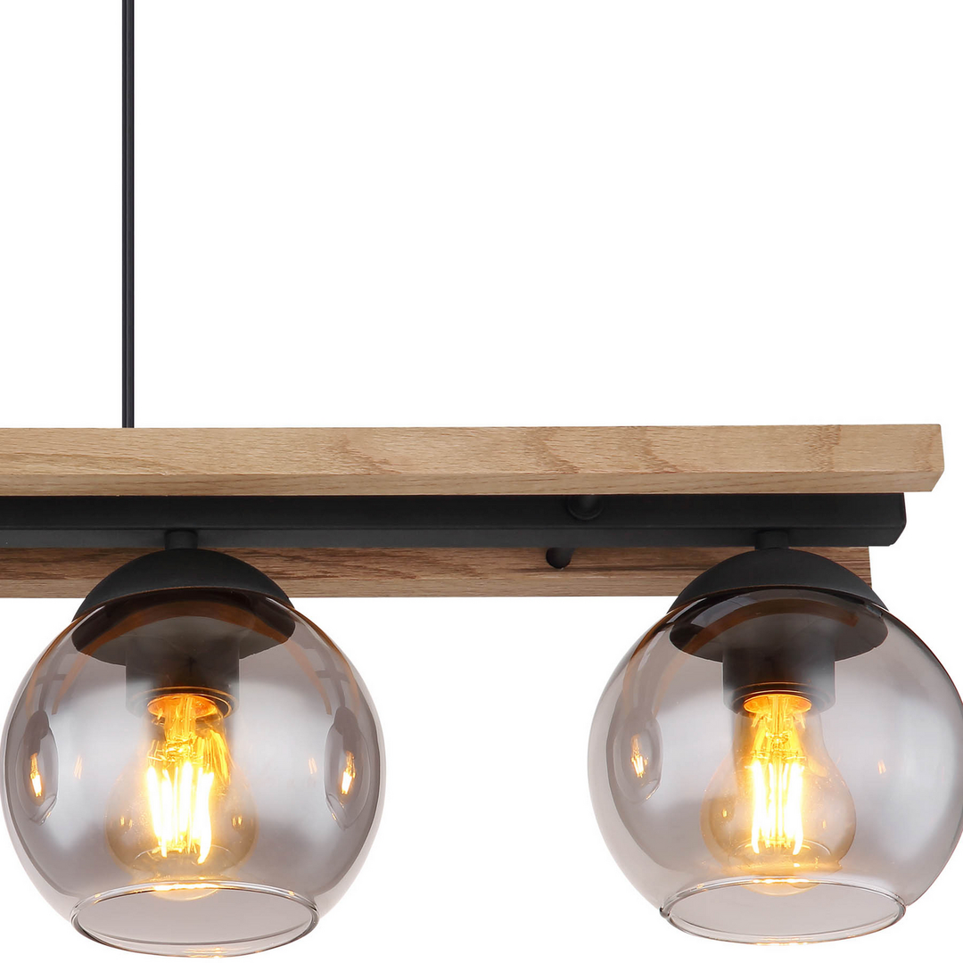Globo Hängelampe Pendelleuchte Conni Rauchgrau Glas Holz 4 Flammig 85 Cm B-Ware - 9007371444236