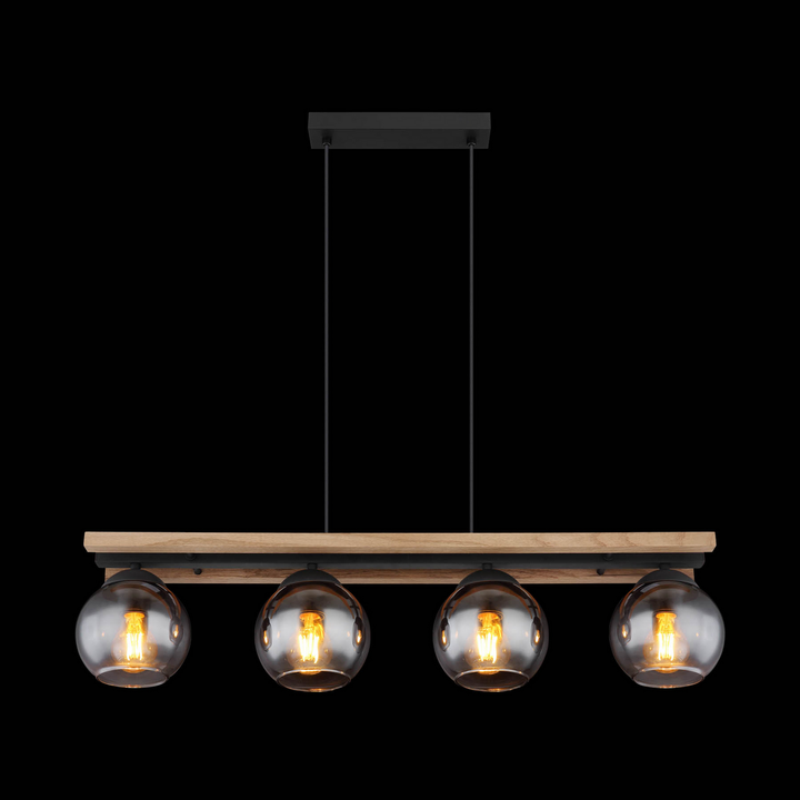 Globo Hängelampe Pendelleuchte Conni Rauchgrau Glas Holz 4 Flammig 85 Cm B-Ware - 9007371444236