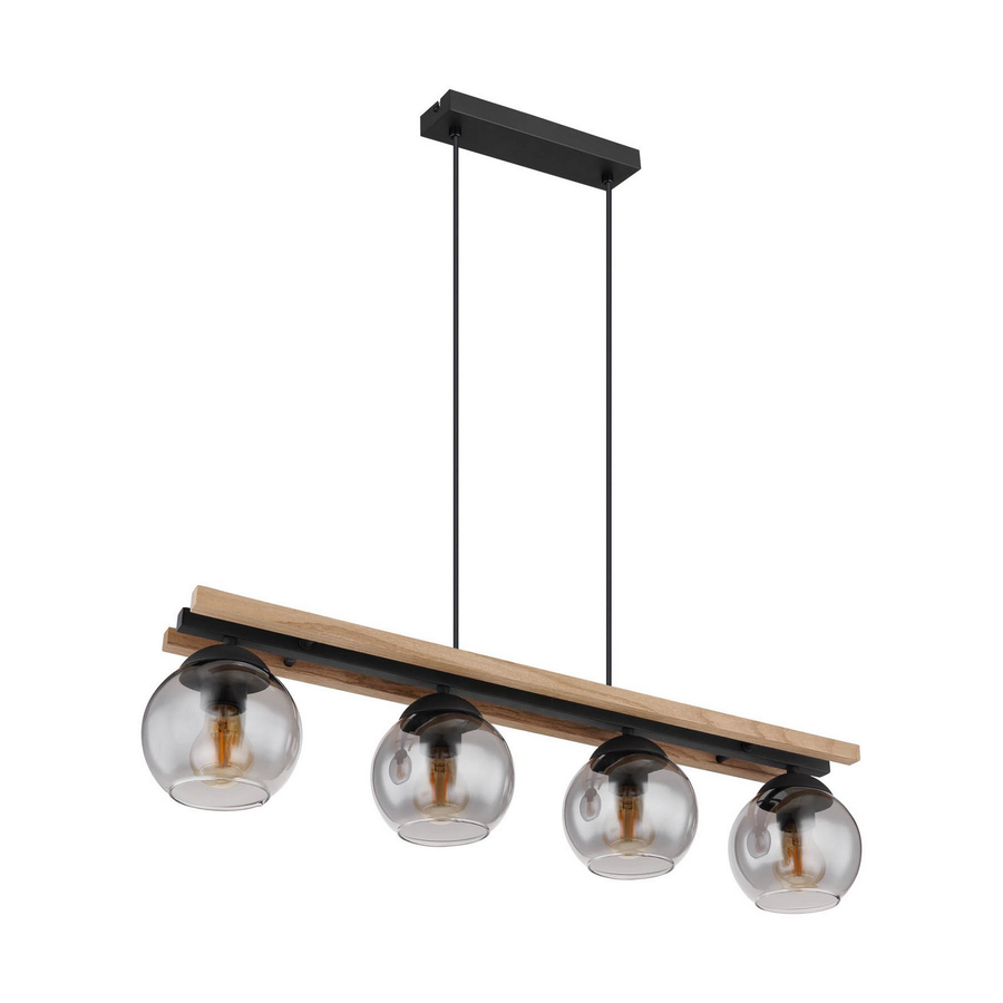 Globo Hängelampe Pendelleuchte Conni Rauchgrau Glas Holz 4 Flammig 85 Cm B-Ware - 9007371444236