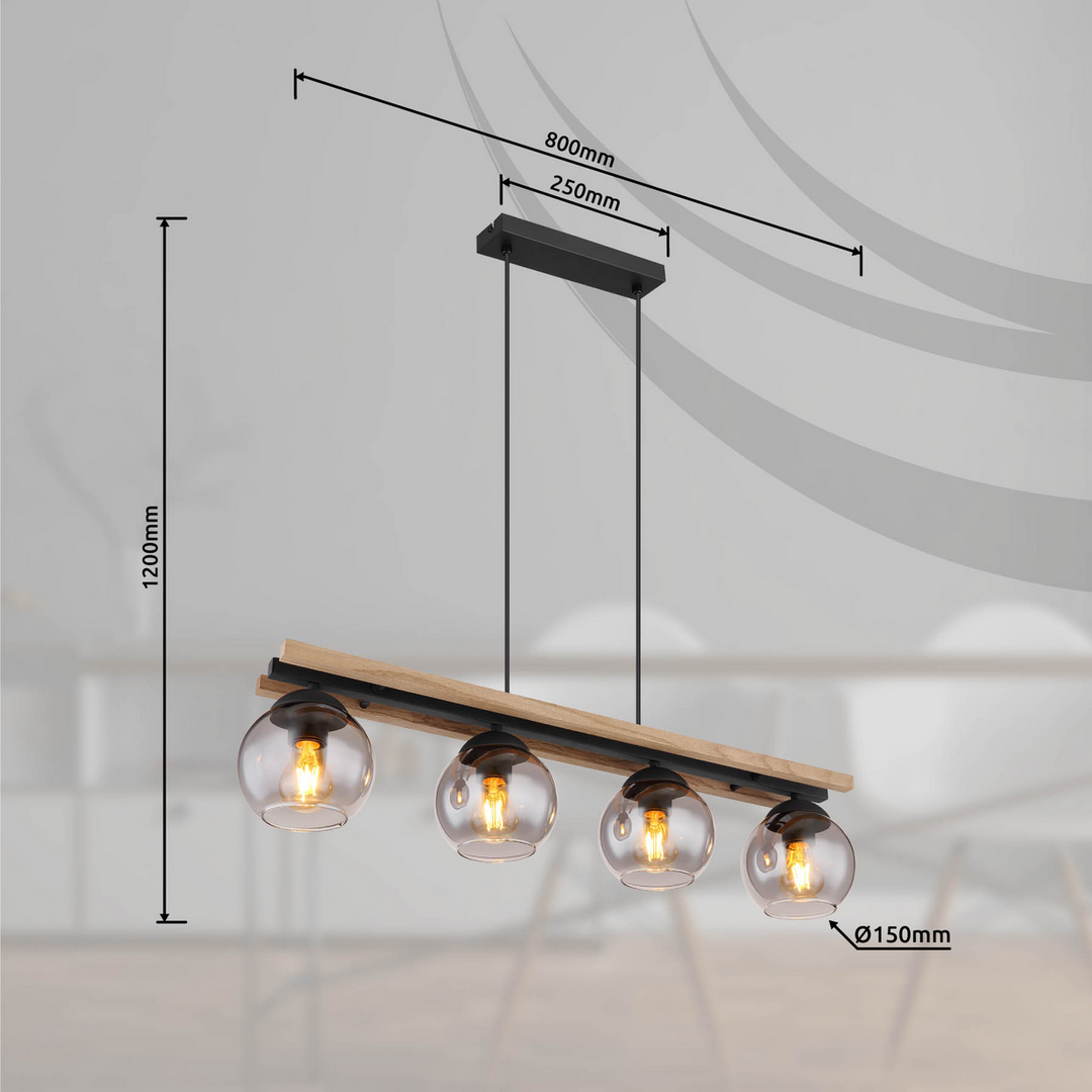 Globo Hängelampe Pendelleuchte Conni Rauchgrau Glas Holz 4 Flammig 85 Cm B-Ware - 9007371444236