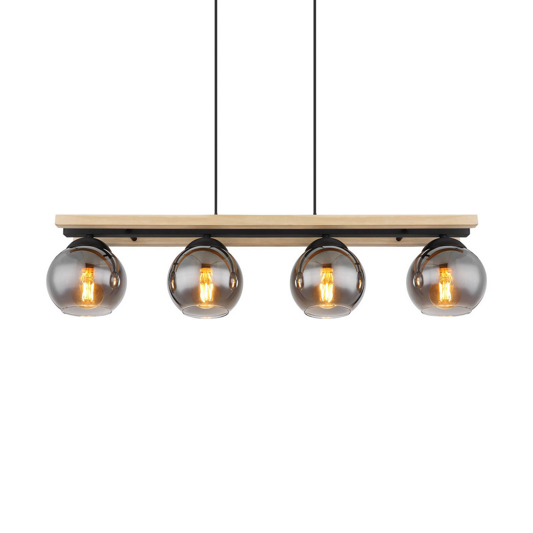 Globo Hängelampe Pendelleuchte Conni Rauchgrau Glas Holz 4 Flammig 85 Cm B-Ware - 9007371444236