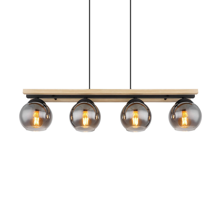 Globo Hängelampe Pendelleuchte Conni Rauchgrau Glas Holz 4 Flammig 85 Cm B-Ware - 9007371444236