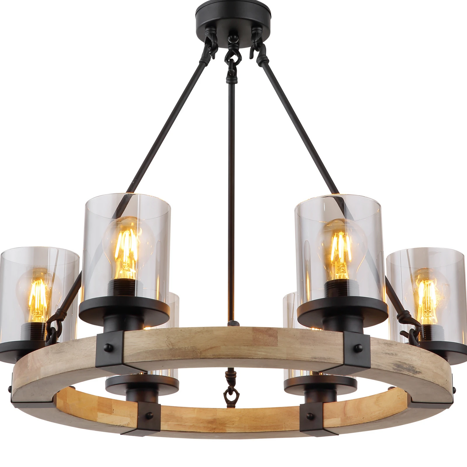 B-Ware Globo Hängeleuchte Pendelleuchte Lila Mit Holzring Rund Sechsflammig Lampe S343 - 4104640045110