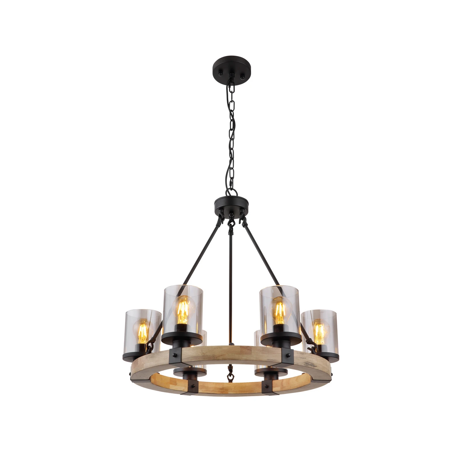 B-Ware Globo Hängeleuchte Pendelleuchte Lila Mit Holzring Rund Sechsflammig Lampe S343 - 4104640045110