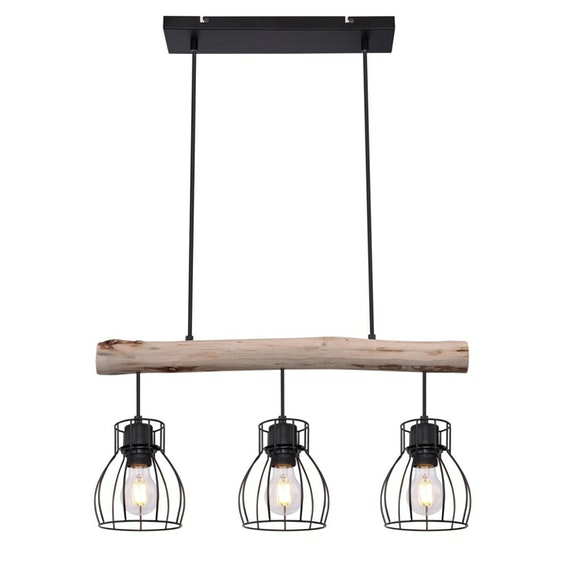 Globo Retrofit Pendellampe Mina Hängeleuchte Deckenlampe 60cm Schwarz Natur B-Ware - 9007371395613