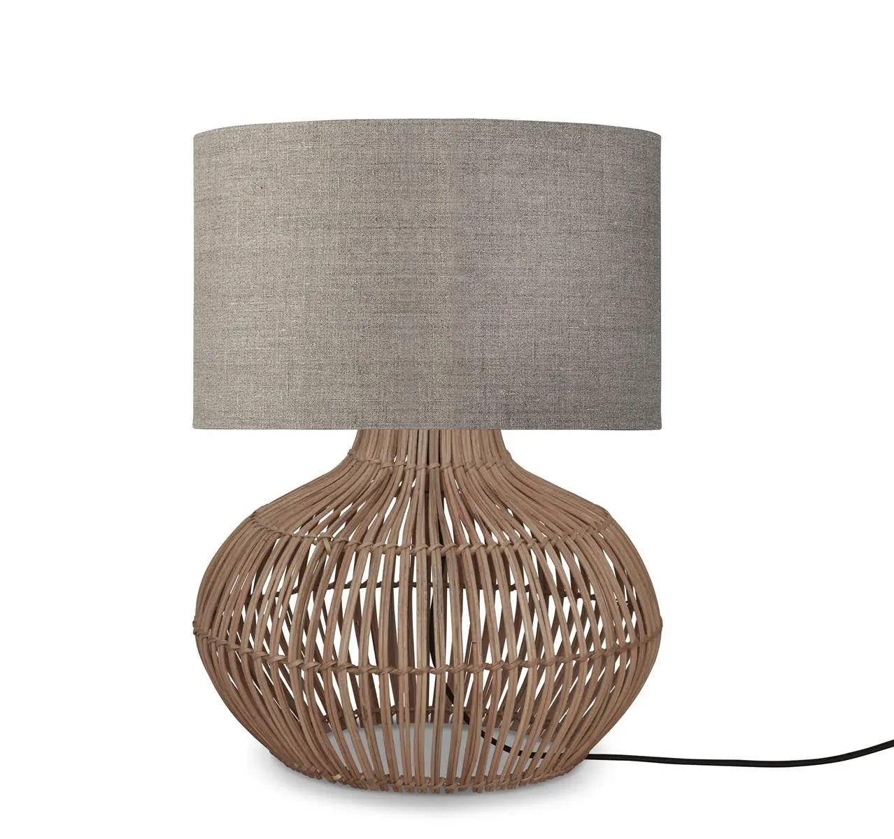B-Ware Good & Mojo Tischlampe Lampe Kalahari Leinen Natur Rattan Rund Dunkel 32cm - 8716248091435