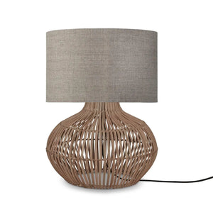 B-Ware Good & Mojo Tischlampe Lampe Kalahari Leinen Natur Rattan Rund Dunkel 32cm