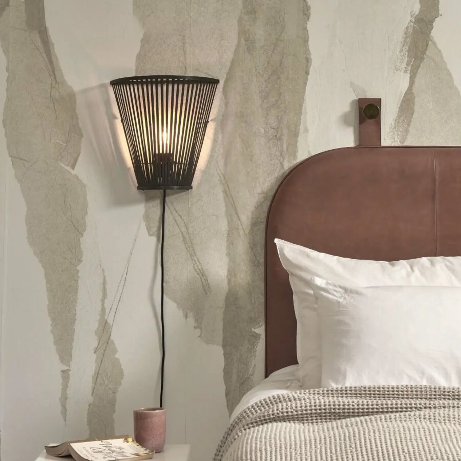 B-Ware Good & Mojo Wandleuchte Wandlampe Merapi Schwarz Bambus Eisen Schalter 30cm E27 - 8716248093170