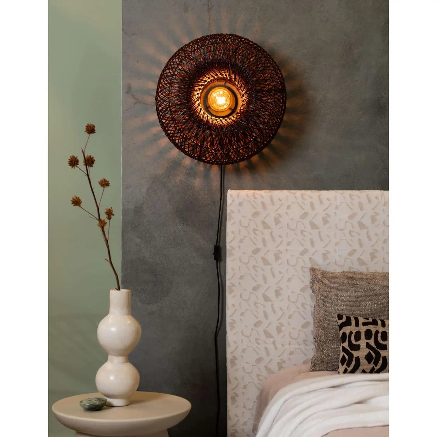 B-Ware Good Mojo Wandlampe Wandleuchte Arizona Dunkelrot Bambus Stecker Schalter Led - 8716248097161