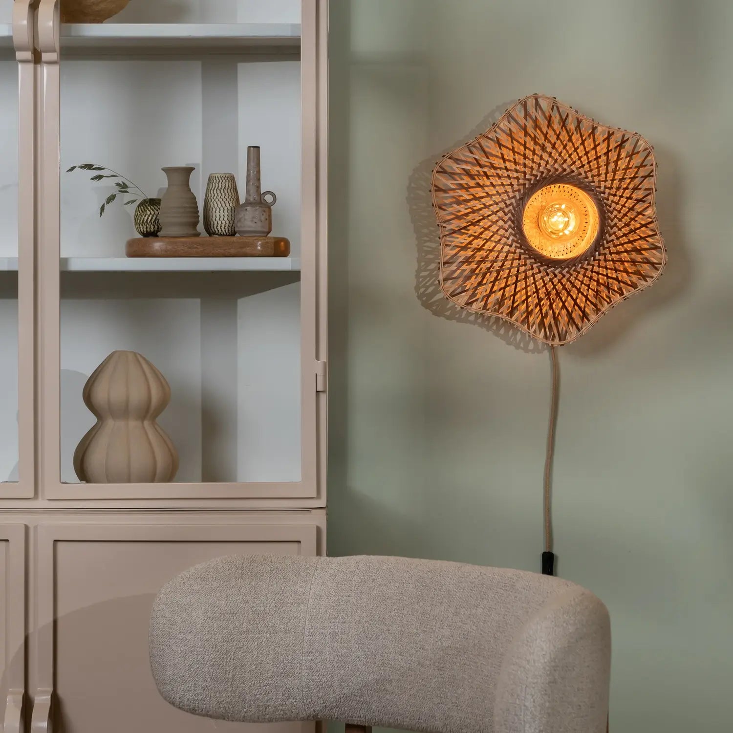 B-Ware Good Mojo Wandlampe Wandleuchte Madura Bambus Eisen Stecker Holz Braun E27 Led - 8716248097024