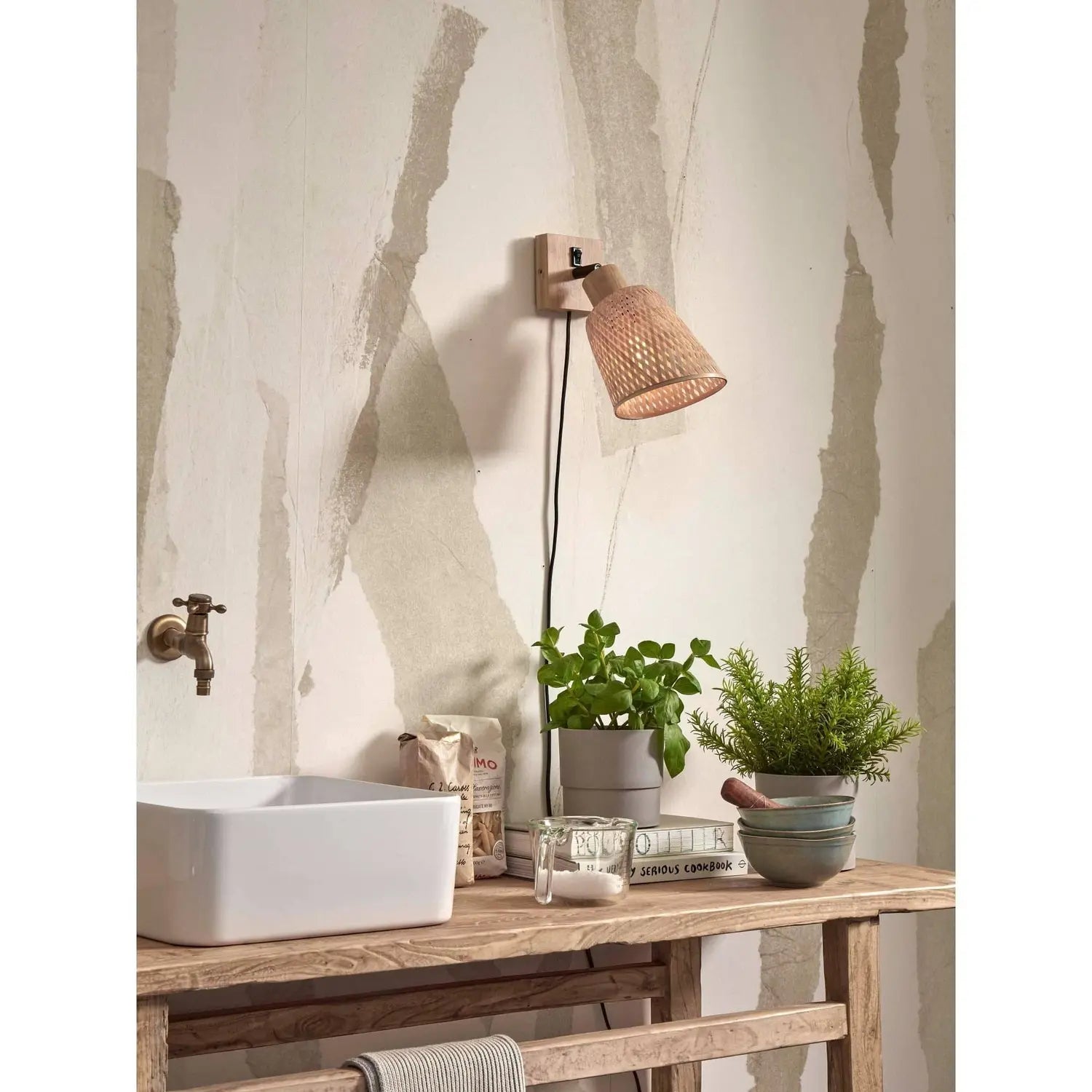 B-Ware Good Mojo Wandleuchte Wandstrahler Java Bambus Natur Stecker Beleuchtung Led - 8716248091336