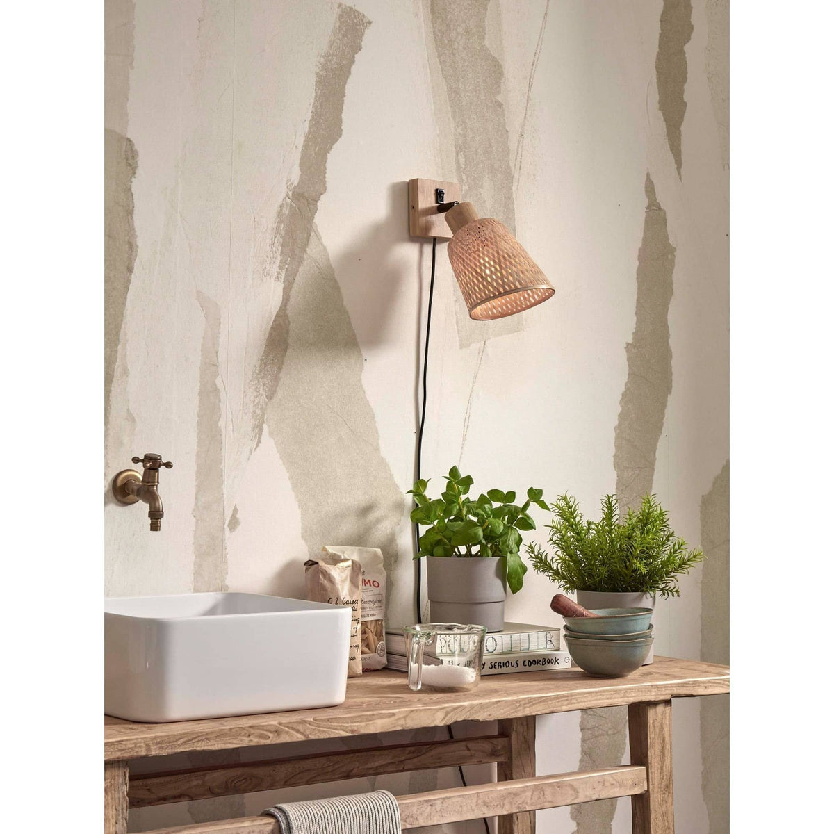 GOOD MOJO Wandleuchte Wandstrahler Java Bambus natur Stecker Beleuchtung LED - 8716248091336