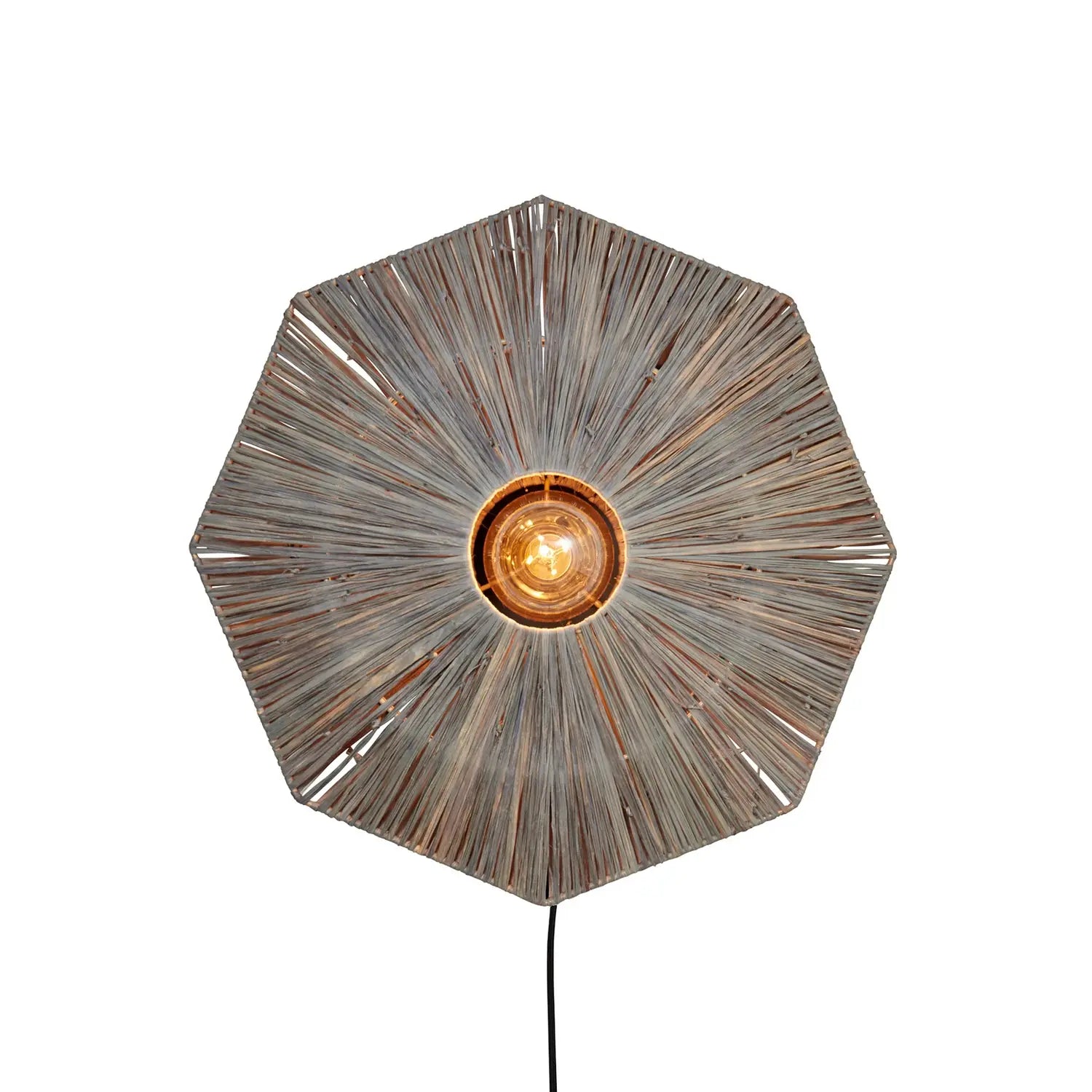 B-Ware Good Mojo Wandleuchte Panama Dunkelgrau Raffia E27 Led Schalter Stecker 45 Cm - 8716248095556
