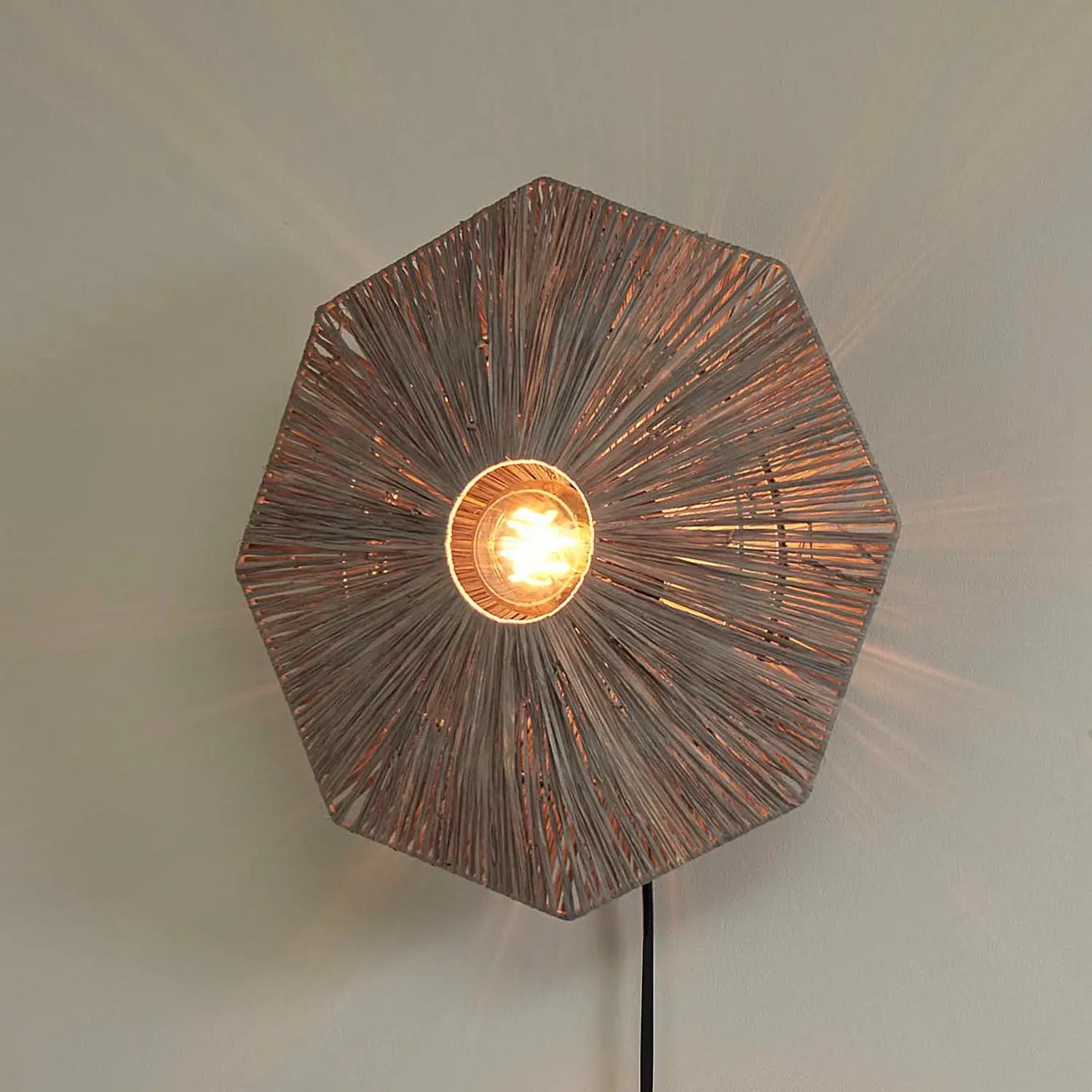B-Ware Good Mojo Wandleuchte Panama Dunkelgrau Raffia E27 Led Schalter Stecker 45 Cm - 8716248095556