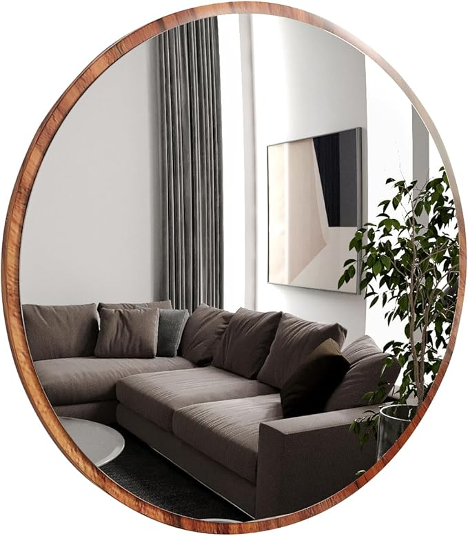 B-Ware Gozos Obejo Wandspiegel Spiegel Rund Holzspiegel Wandspiegel 60x60x3cm Braun - 7158348278148