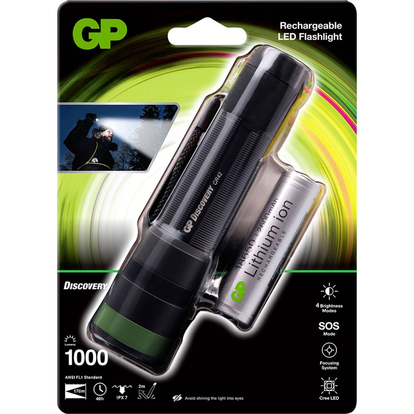 GP Discovery Taschenlampe Handlampe LED aufladbar schwarz Akku Outdoor CR42 40 h - 4891199190193