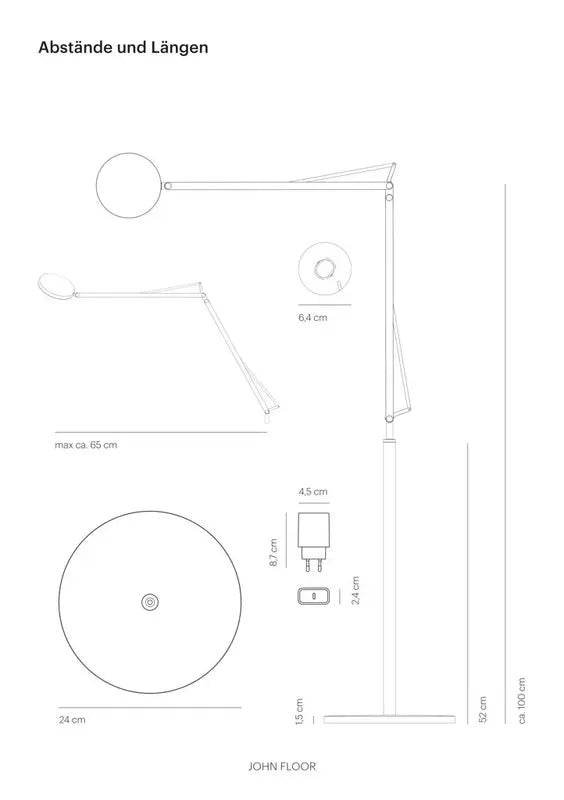 B-Ware Grau Stehleuchte Leseleuchte Led John Schwarz Dimmbar Glas Metall Flexibel Touch - 686082310390