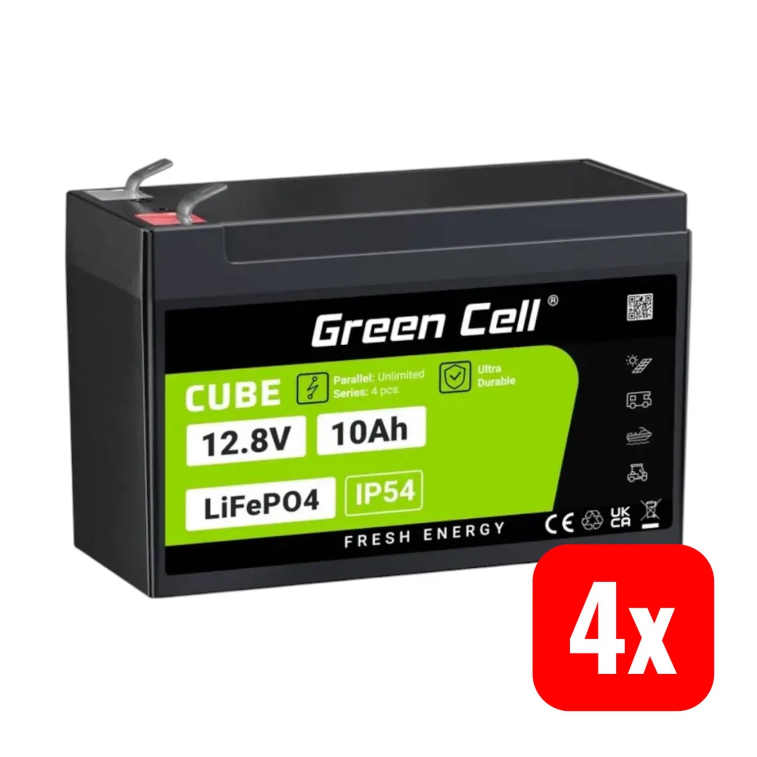 B-Ware Green Cell Spezialakku Batterie Li Fe Po4 Akku Flachstecker 12.8 V 10 Ah 4 Stück - 5904326374898