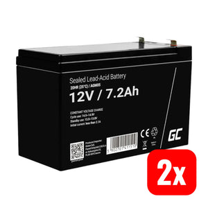 B-Ware Green Cell Bleiakku Batterie 12 V 7,2 Ah Blei Gel 151x95x65mm Flachstecker 2 Stück