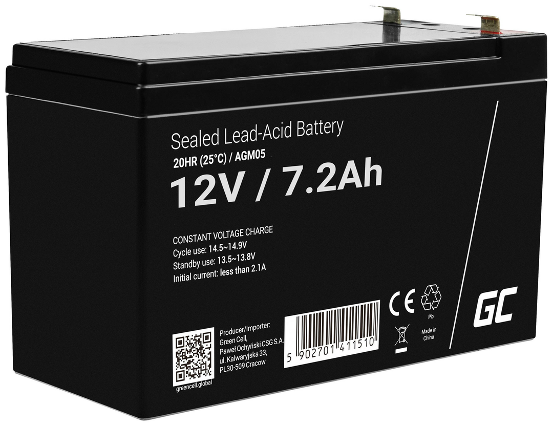 Green Cell Bleiakku Batterie 12 V 7,2 Ah Blei Gel Bx Hx T 151x95x65mm Flachstecker B-Ware - 5902701411510
