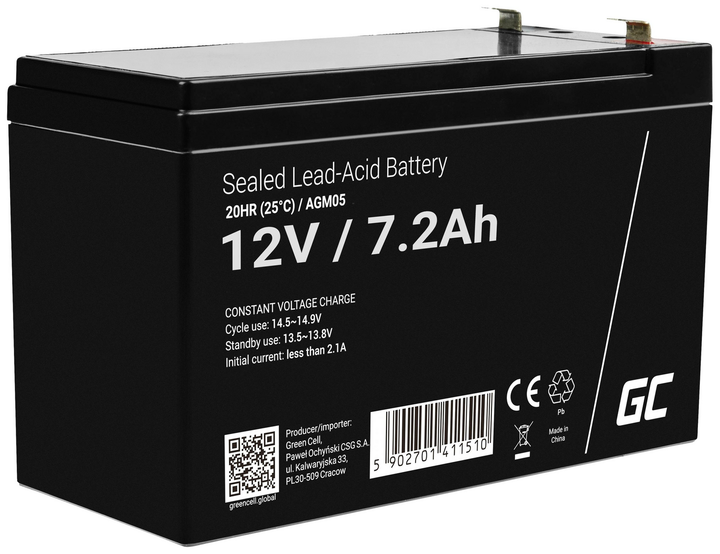 Green Cell Bleiakku Batterie 12 V 7,2 Ah Blei Gel Bx Hx T 151x95x65mm Flachstecker B-Ware - 5902701411510