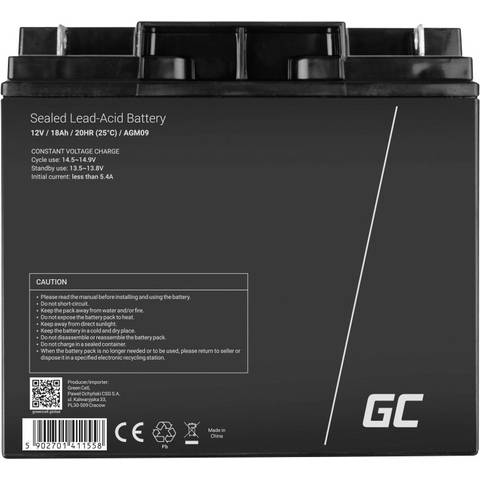 B-Ware Green Cell Agm09 Bleiakku Bleigel Batterie Akku Zyklenfest Wartungsfrei 12 V 18 Ah - 5902701411558