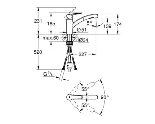 B-Ware Grohe Armatur Küchenarmatur Wasserhahn Brause Quickfix Chrom Start 30307001 - 4005176635878