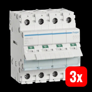 B-Ware Hager Ausschalter Schalter Sbn463 Stromschalter 4 Schließer 63 A 400 V Ac 3 Stück