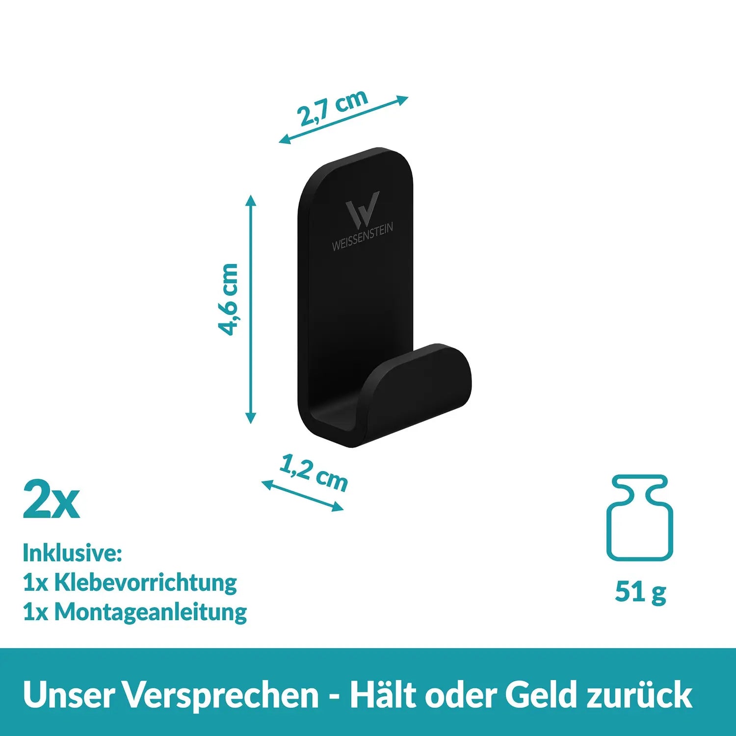 B-Ware Weissenstein Handtuchhalter Womo Schwarz Selbstklebend Edelstahl 2er Pack 10 Sets - 4260470461923