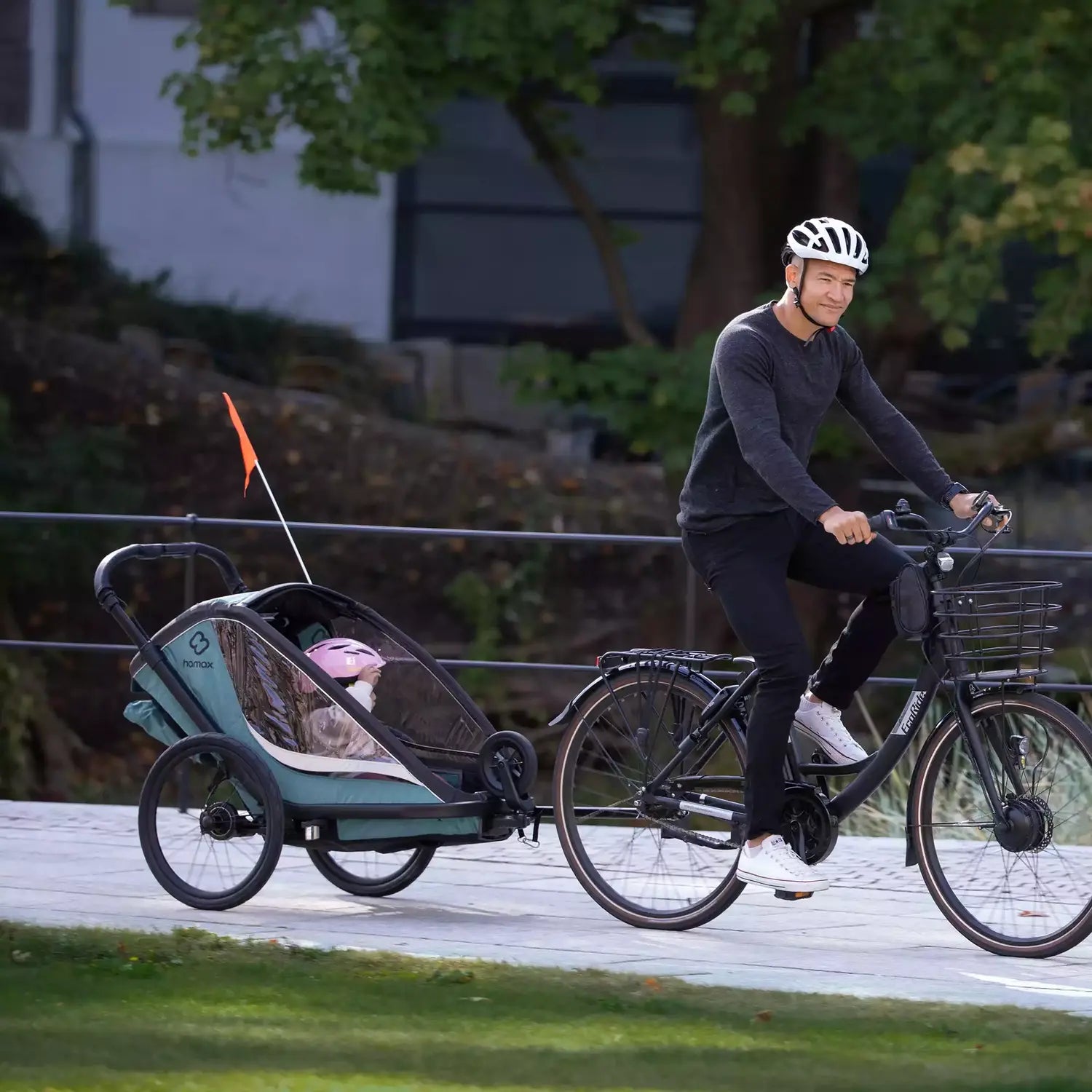 B-Ware Hamax Fahrradanhänger Buggy Kindertransport Cocoon Zweisitzer Grün Schwarz - 7029774002310