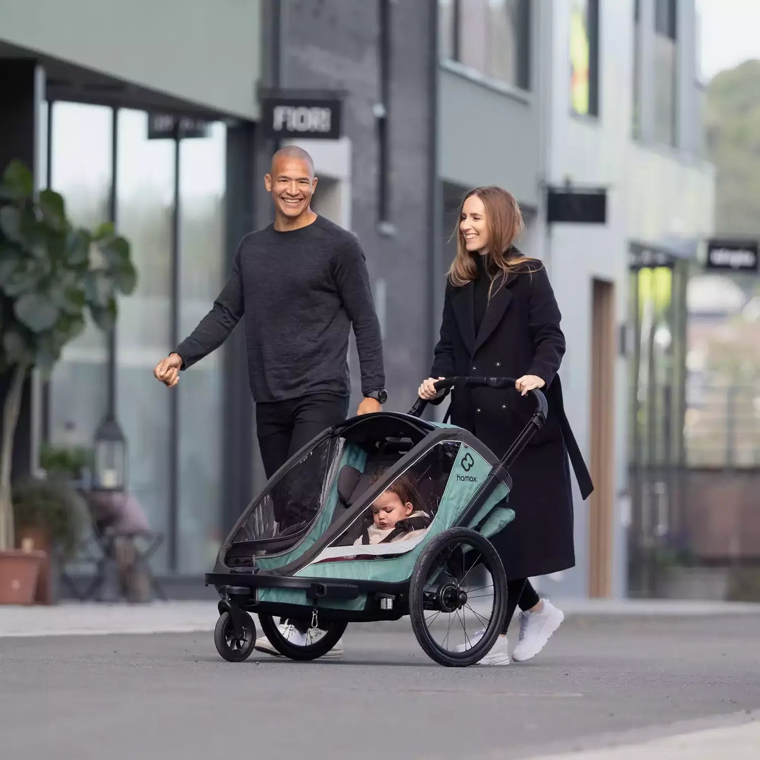 B-Ware Hamax Fahrradanhänger Buggy Kindertransport Cocoon Zweisitzer Grün Schwarz - 7029774002310