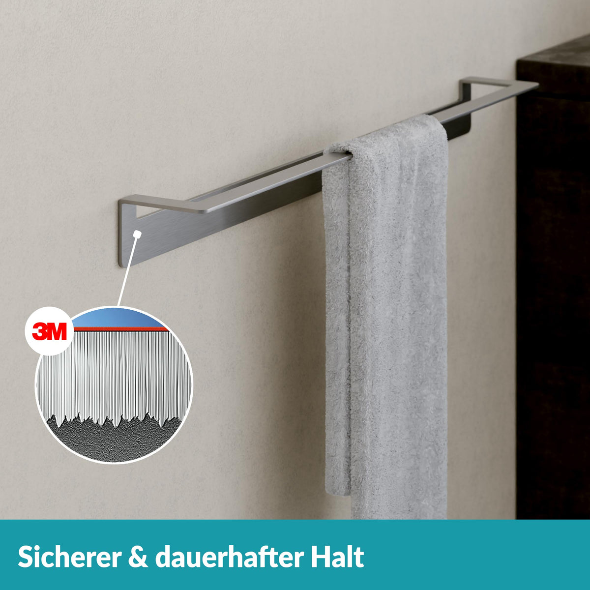 Weissenstein Handtuchstange Stange WOMO Handtuchhalter Silber 60cm selbstklebend - 4260470460759