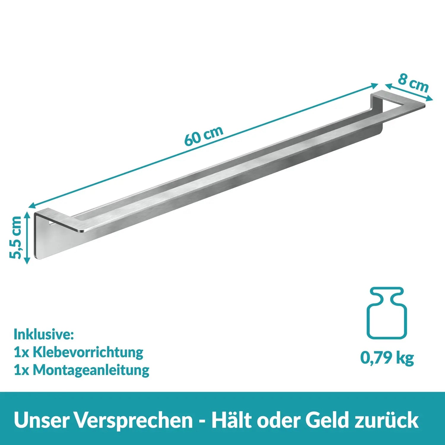 B-Ware Weissenstein Handtuchstange Stange Womo Handtuchhalter Silber 60cm Selbstklebend - 4260470460759