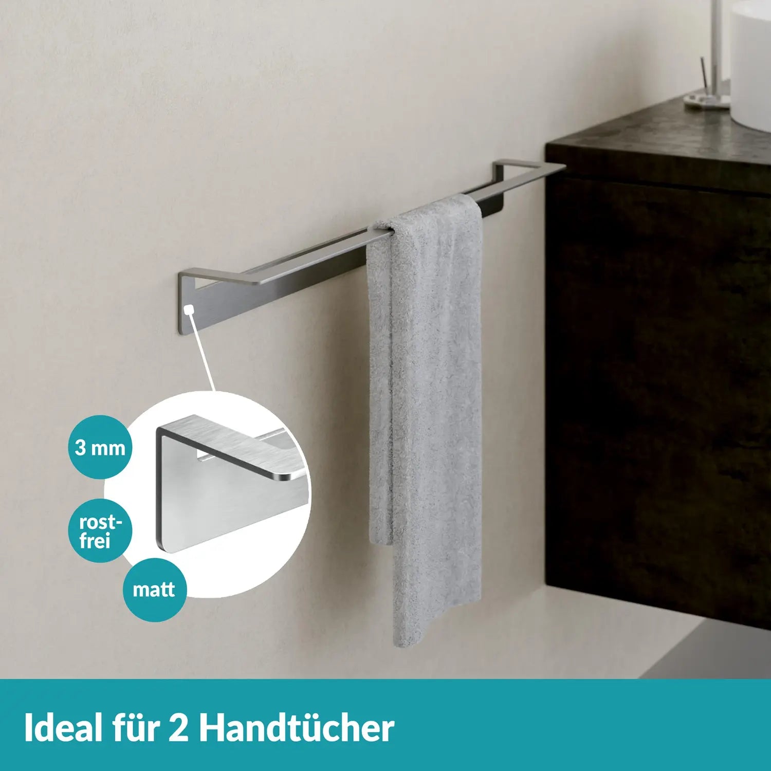 B-Ware Weissenstein Handtuchstange Stange Womo Handtuchhalter Silber 60cm Selbstklebend - 4260470460759