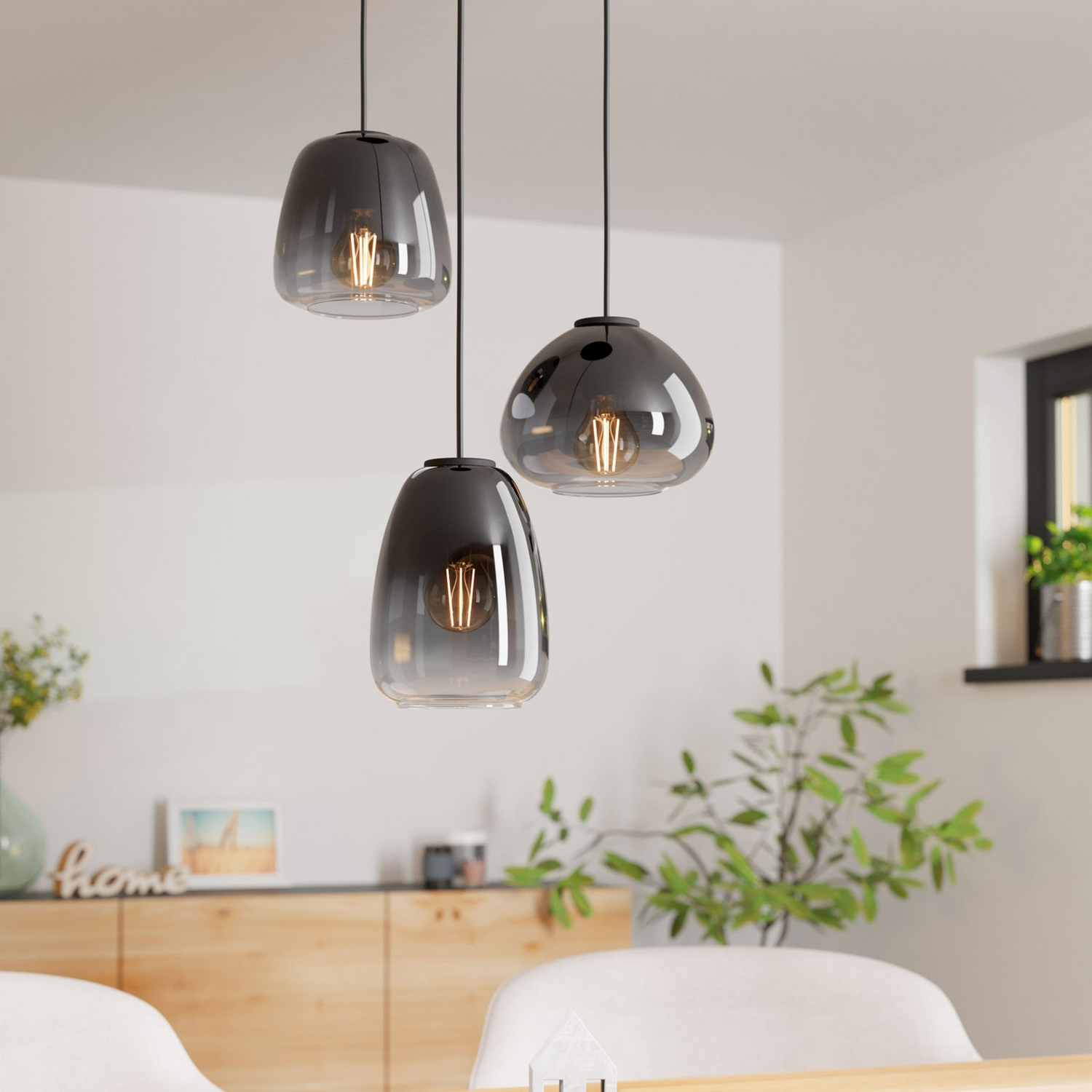 B-Ware Eglo Hängeleuchte Hängelampe Lampe Leuchte Aguilares Rauchglas 3 Flammig Ronde   - 9008606235568