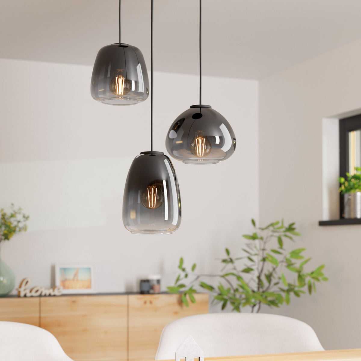 EGLO Hängeleuchte Hängelampe Lampe Leuchte Aguilares Rauchglas 3-flammig Rond173 - 9008606235568