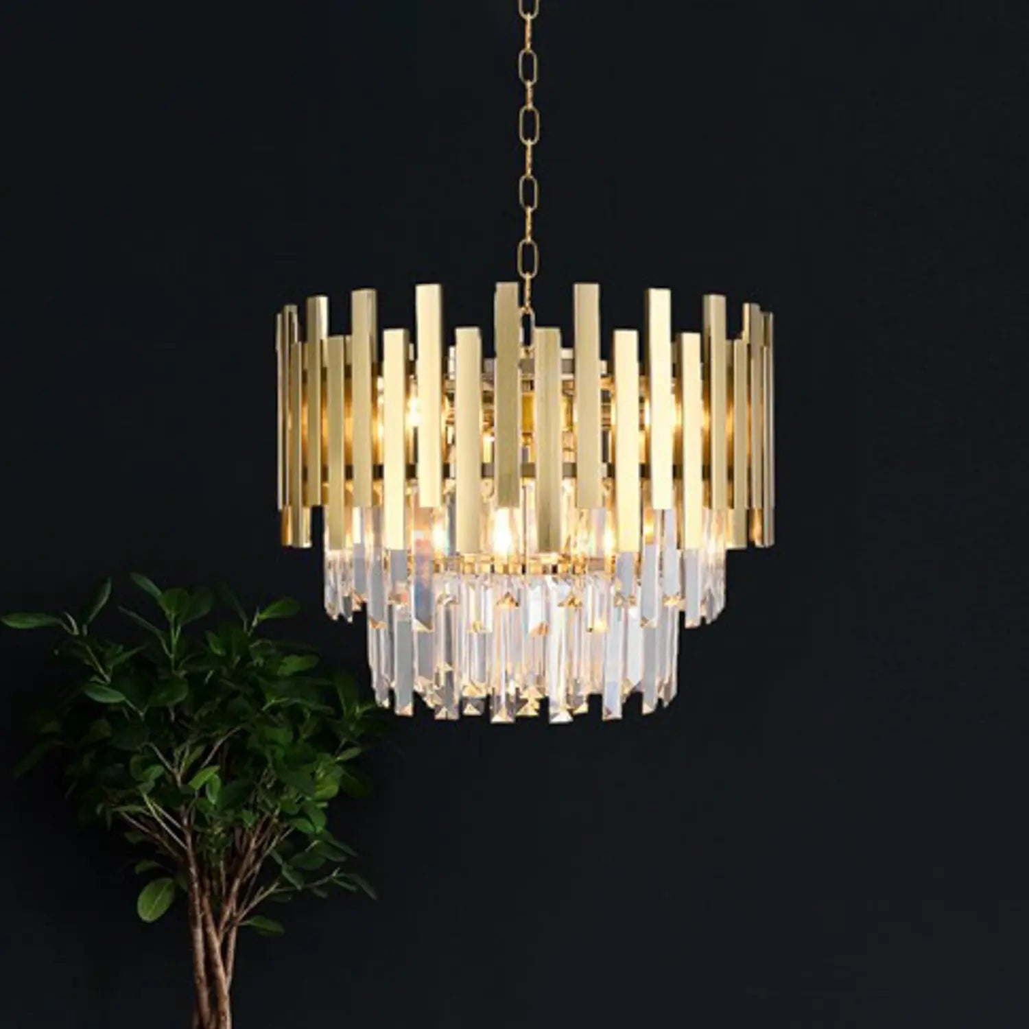 B-Ware Aspen Hängelampe Pendelleuchte Gold Metall Glas Glaskristalle Transparent 30 Cm - 5902693759997