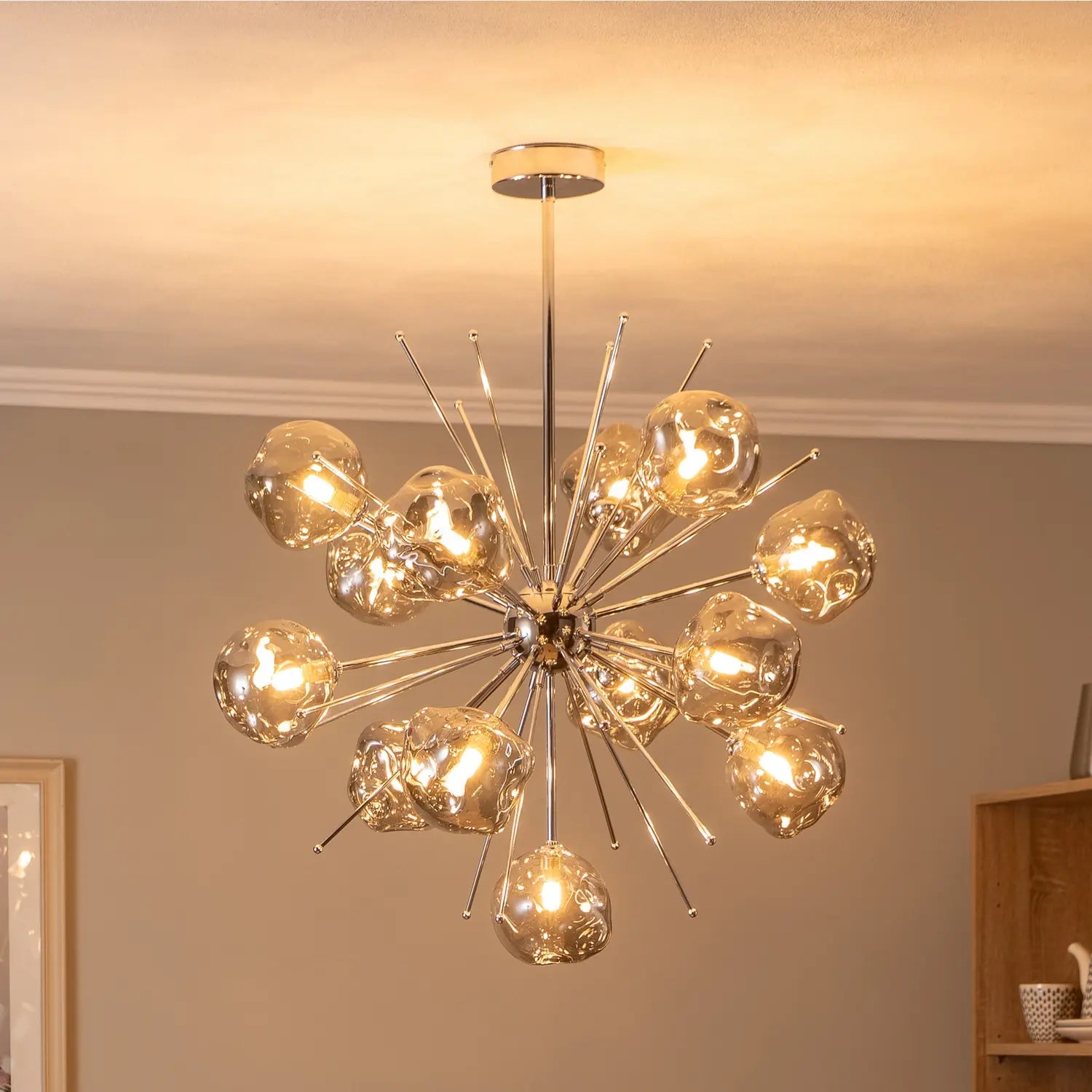 B-Ware Av 1777 13 K Hängelampe Pendelleuchte Chromfarben Glas Deckenlampe 13 Flg Dimmbar - 8698957162364