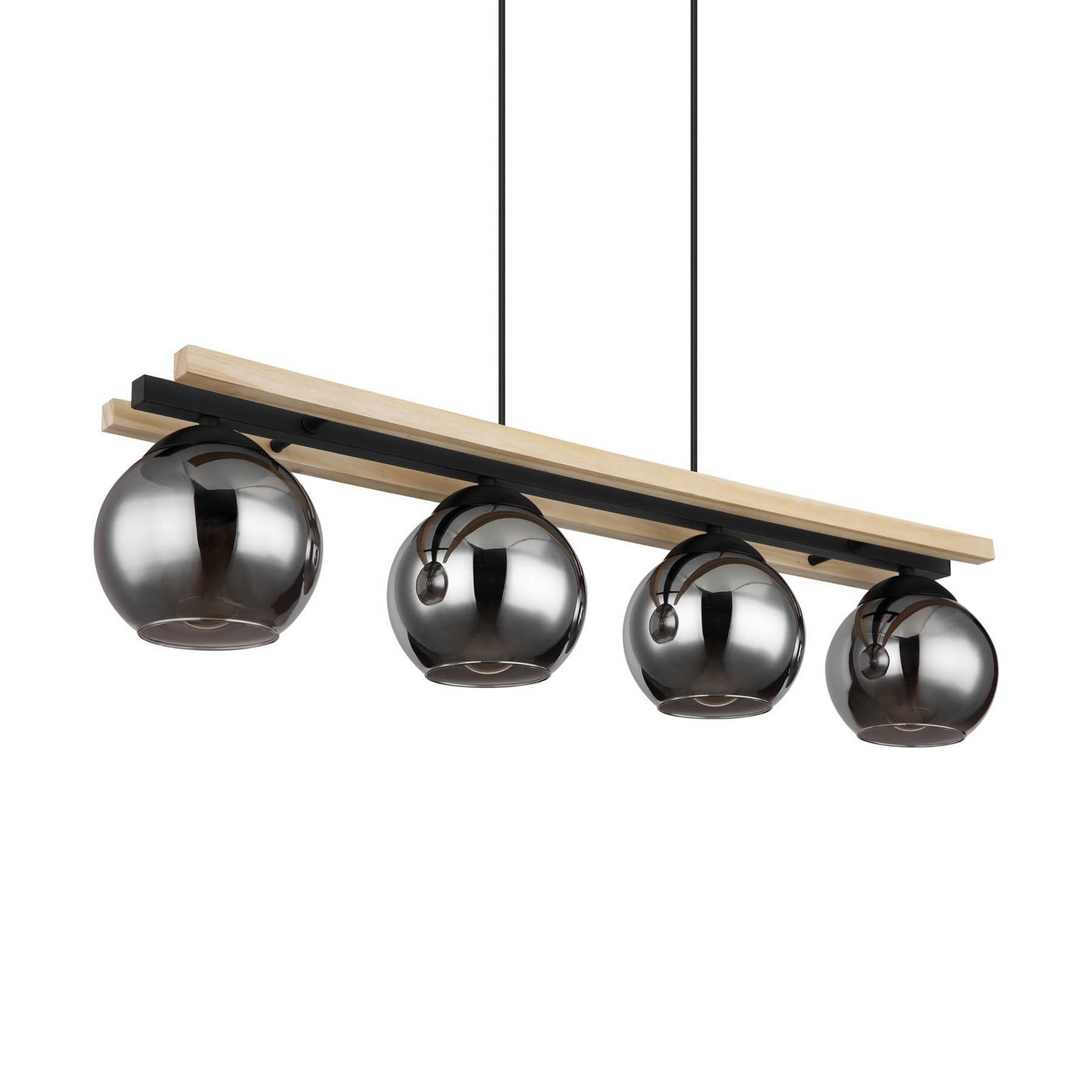B-Ware Globo Hängelampe Pendelleuchte Conni Rauchgrau Glas Holz 4 Flammig 85 Cm - 9007371444236