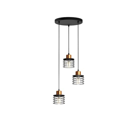 B-Ware Helam Hängeleuchte Edison Deckenlampe Pendelleuchte E27 Schwarz Kupfer 3 Flg Run - 5902349220598