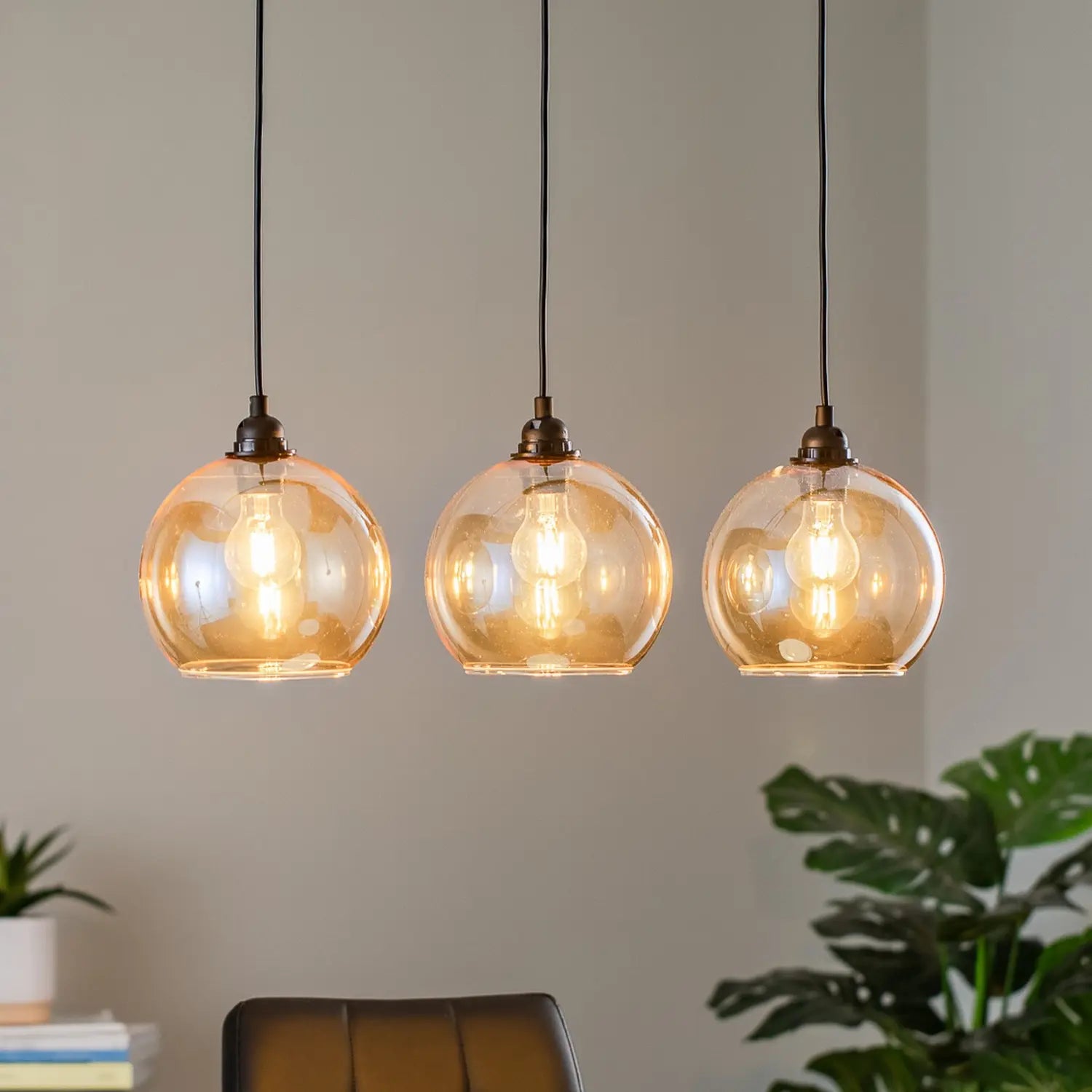 B-Ware Opviq Hängelampe Gold 022 Hängeleuchte Lampe 3 Flg Linear Glas ø20cm Siehe Text - 8682870091184