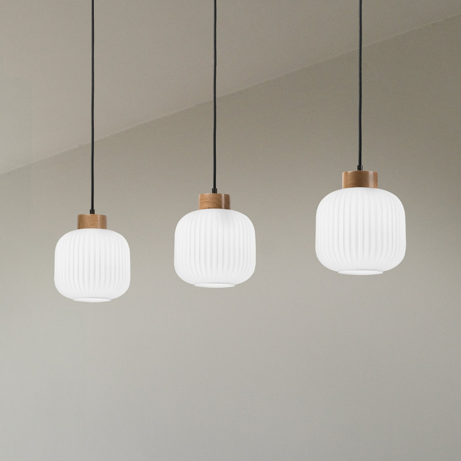 B-Ware Lamkur Pendelleuchte Hängeleuchte Harmony Opalglas Eiche Dreiflammig Led E27 - 5907687453509