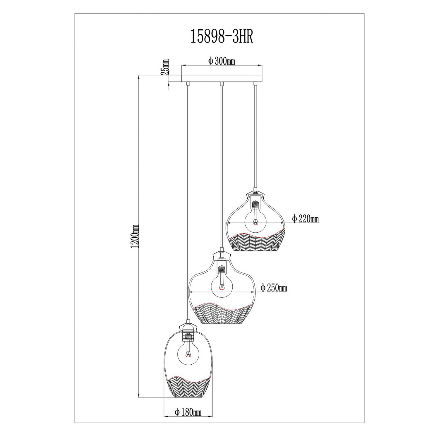 B-Ware Globo Hängelampe Jessica Leuchte Pendelleuchte Glas Bunt 45 Cm Dreiflammig