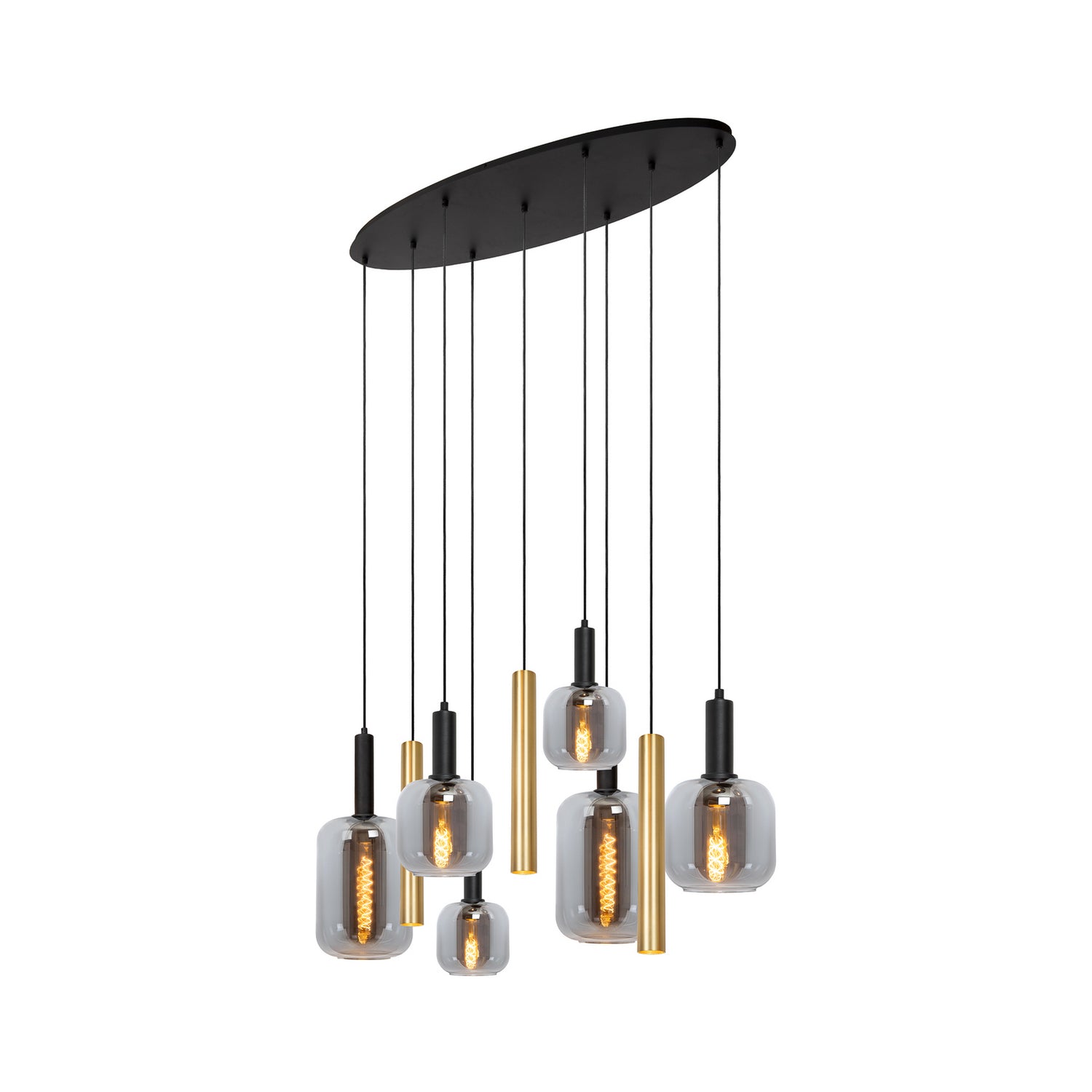 B-Ware Lucide Hängeleuchte Pendelleuchte Joanet Glas Rauchgrau Messing 130 Cm 9 Flammig - 5411212452931