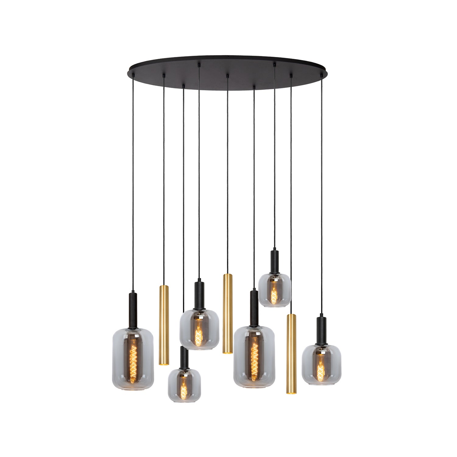 B-Ware Lucide Hängeleuchte Pendelleuchte Joanet Glas Rauchgrau Messing 130 Cm 9 Flammig - 5411212452931