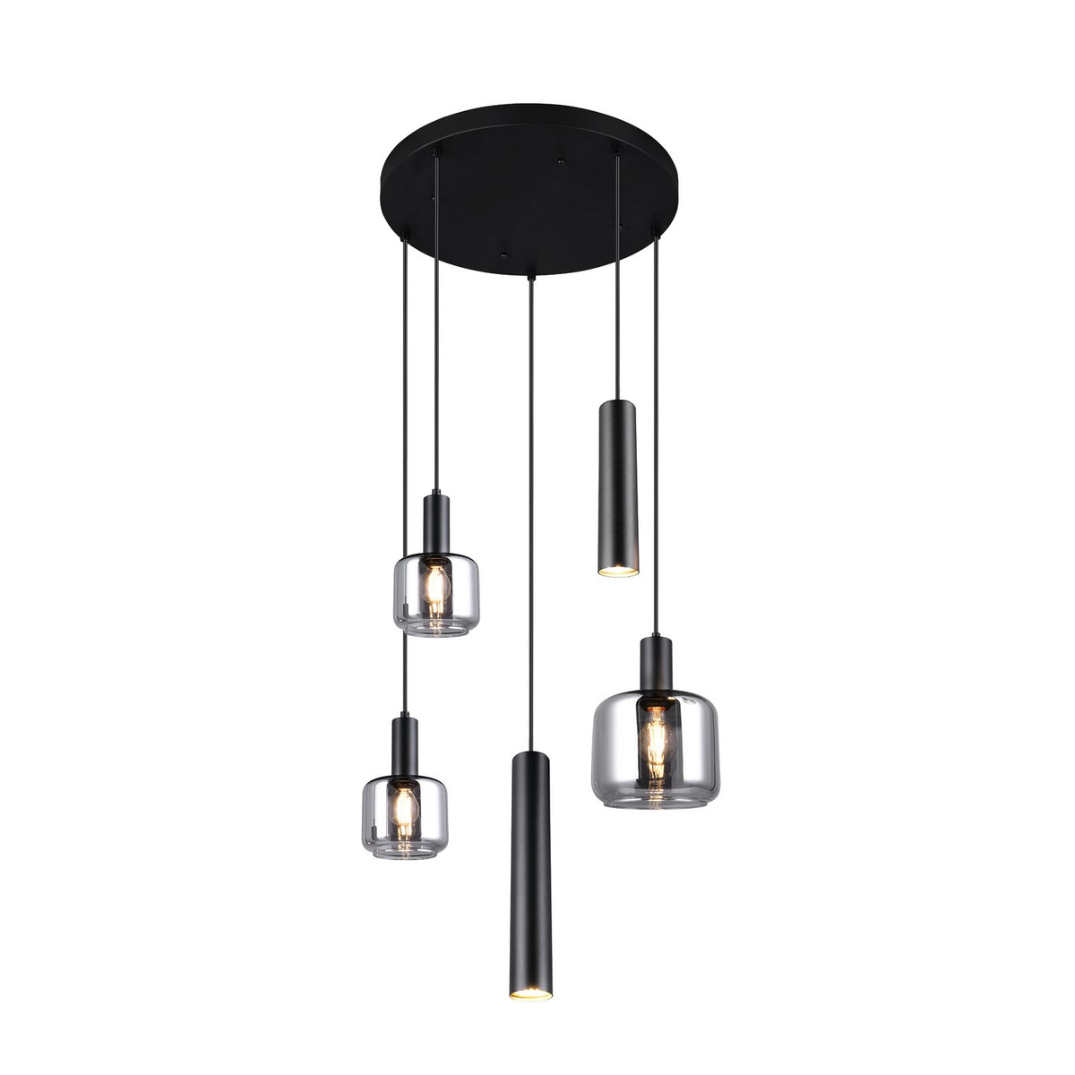 TRIO LIGHTING Hängelampe Pendelleuchte Mataro Glas Metall chrom schwarz 55 cm - 4017807612912