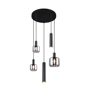 B-Ware TRIO LIGHTING Hängelampe Pendelleuchte Mataro Glas Metall chrom schwarz 55 cm