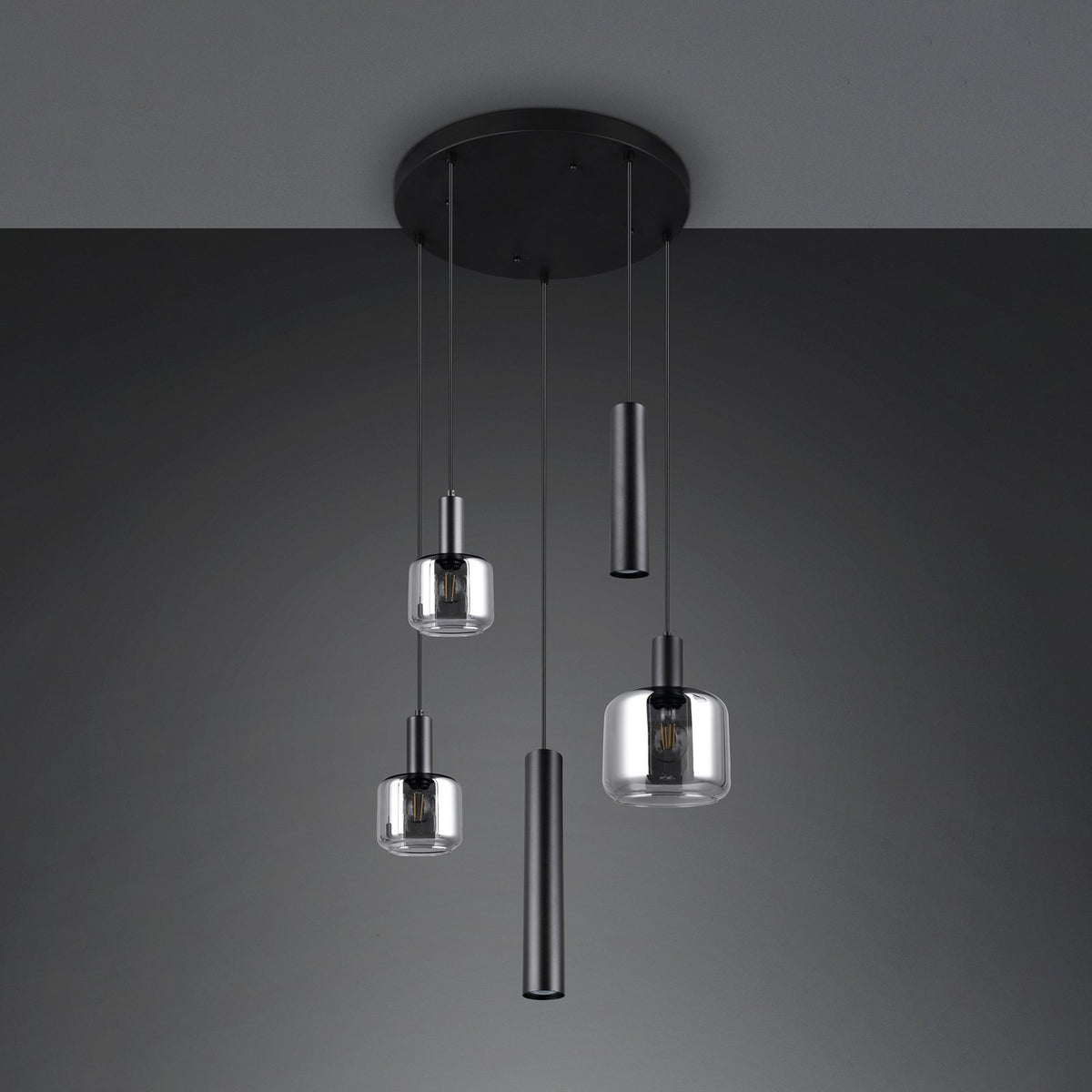 TRIO LIGHTING Hängelampe Pendelleuchte Mataro Glas Metall chrom schwarz 55 cm - 4017807612912